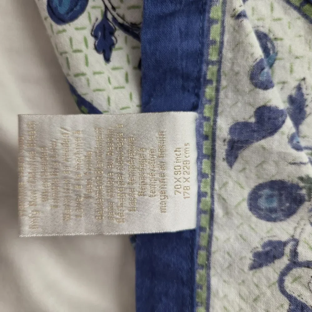 Williams Sonoma Tablecloth Figs Provence Cotton India 70x90 blue green Vintage
